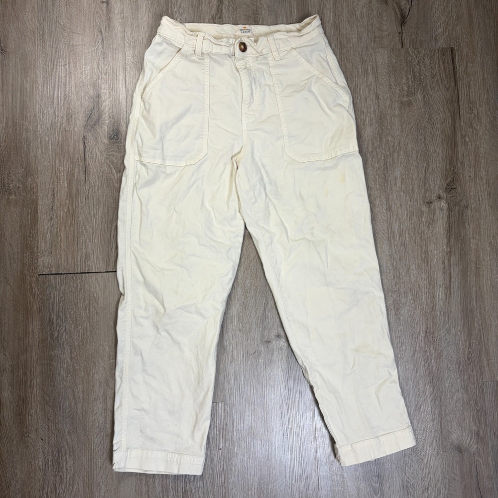 Marine Layer Maya Slim Straight Utility Pant Stretch 14934 Womens 4 Beige